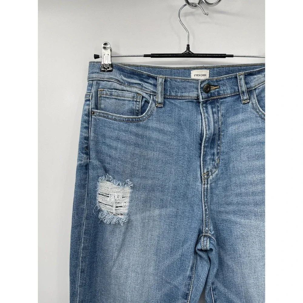 Sneak Peek 11/30 Distressed High Rise Jeans Womens Blue Frayed Hem‎ Side Slit
